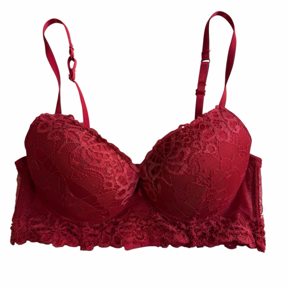 Elegant Lace Push Up Bra in Deep Red Size 34C